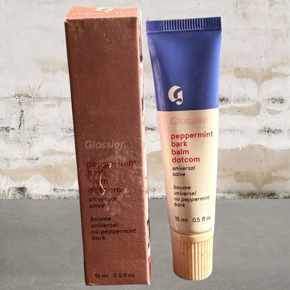 Glossier $16 Balm Dotcom Lip Balm and Skin Salve in Peppermint Bark NIB
